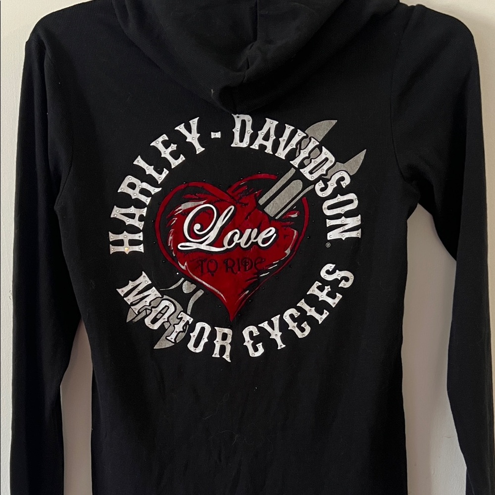 Original Harley Davidson Black Long Sleeve hood Shirt with Love To Ride Design
